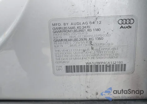 2012 Audi Q5 2.0T Premium из США, поврежденный, VIN WA1LFBFP4CA112160